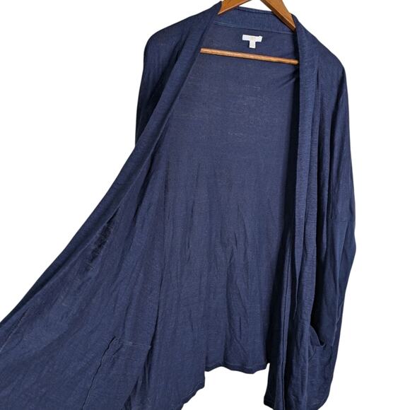 Lunya Linen Knit Cardigan Deep Blue Pockets One Size Open Front Sweater Robe - Picture 5 of 10
